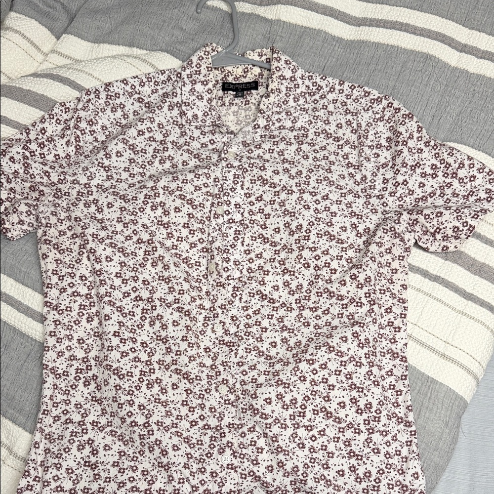 Express Men's Burgundy Floral Button Down Shirt